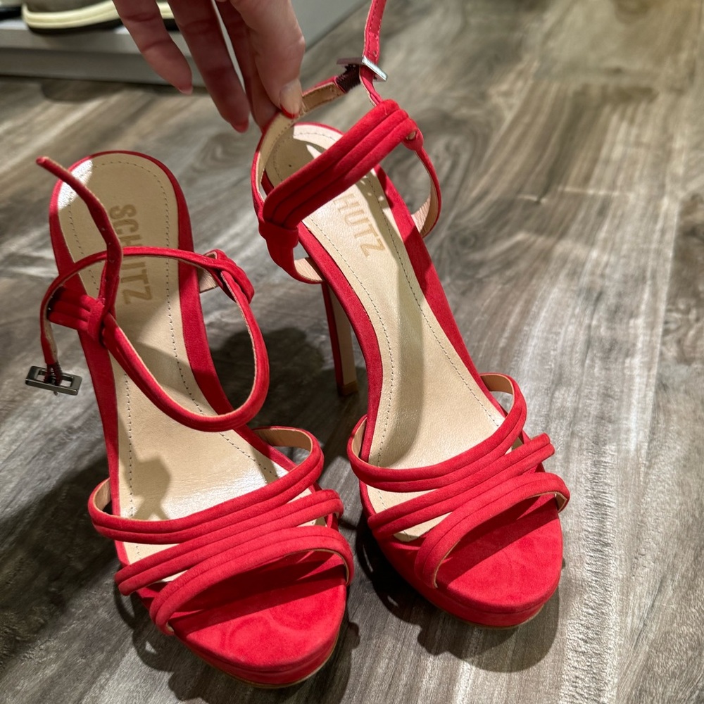 Schutz suede red high heels